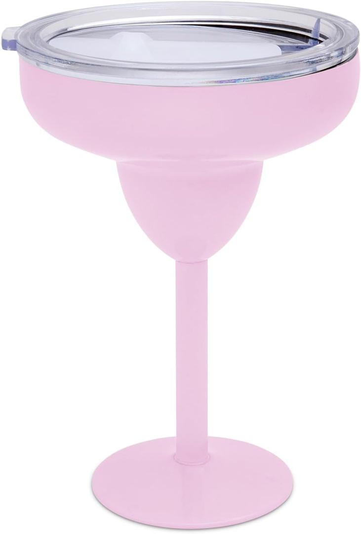 Vacuum-Sealed Metal Margarita Glass with Lid, Insulated Tumbler Mug, Steel Cup for Vacation, Pool, and Ice Cold Margs on the Beach (Pink)
