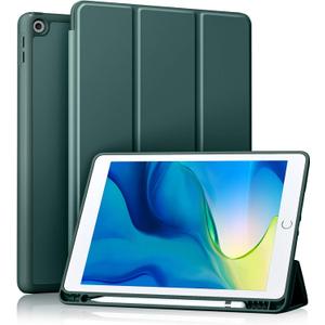 Akkerds Case Compatible with iPad 10.2 Inch 2021/2020/2019, for iPad 9th/8th/7th Generation Case with Pencil Holder, Protective Cover with Soft TPU Back, Auto Sleep/Wake, Pine Green