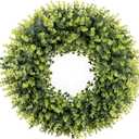 HUZIYAHAN 20In Large Boxwoods Door Wreaths for Front Door Spring Summer Outside All Season Green Year Round Artificial Greenery Wreath for Wall Window Rustic Farmhouse Home Outdoor Indoor Decorations