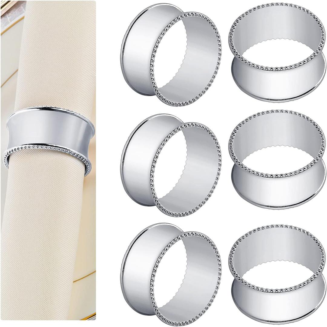 12 Pcs Stainless Steel Bead Side Napkin Rings Delicate Serviette Buckles (Silver)