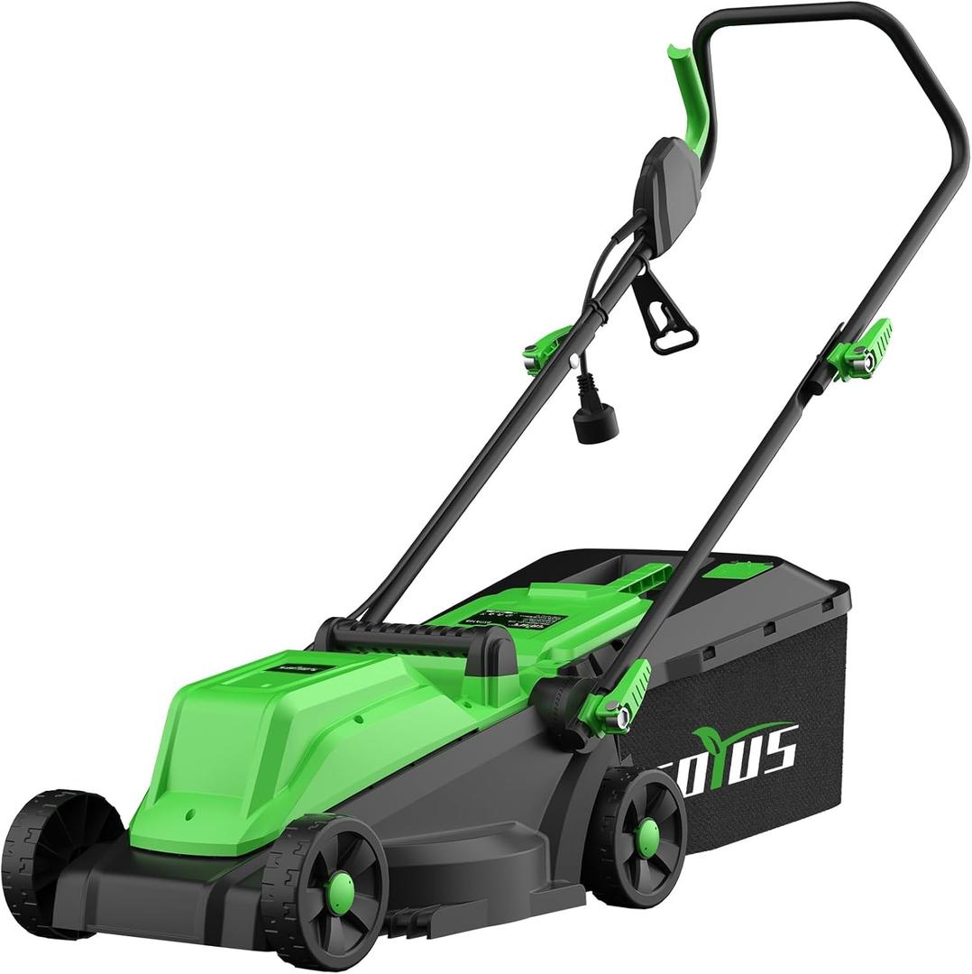 SOYUS Electric Lawn Mower Corded, 13 Inch 10-Amp Lawn Mowers with 8 Gallon Collection Bag, 3-Position Cutting Height Adjustment for Yard and Farm