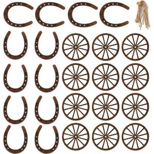 24 Pcs Western Theme Party Decorations，KSKSPE Birthday Table Centerpieces Mini Horseshoes Wagon Wheel Horse Rodeo Decor for Crafts Wedding Party Favor, Wild West Cowboy Western Party Decor
