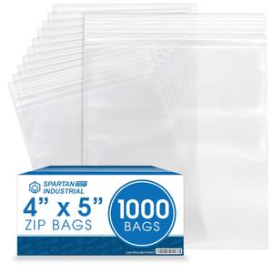 Spartan Industrial - 4 X 5 (1000 Count) 2 Mil Clear Reclosable Zip Plastic Poly Bags with Resealable Lock Seal Zipper