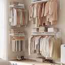 SONGMICS HOME Closet System, Closet Insert Organizer, 4-6 ft, Adjustable Metal Shelving Unit with 6 Hanging Rods, 6 Shelves, and Hooks, for Pantry Mudroom Garage Basement, Cloud White URGR032W01