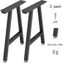 Metal Table Legs 28 inch Height x 17.7 inch Wide with Adjustable Protector Feet, Industrial & Rustic Style Heavy Duty Metal Furniture Legs for Desk/Table, (Bear Up to 800lb), Black, H-Shape Set of 2, H28" W17.7"