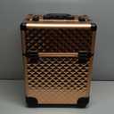 Adazzo 3 in 1 Professional Rolling Makeup Train Case Aluminum Trolley Case with 360 Rotation Wheels for Makuep Artist Cosmetic Suitcase Organizer with Lock and Key Diamond Pattern - Rose Gold