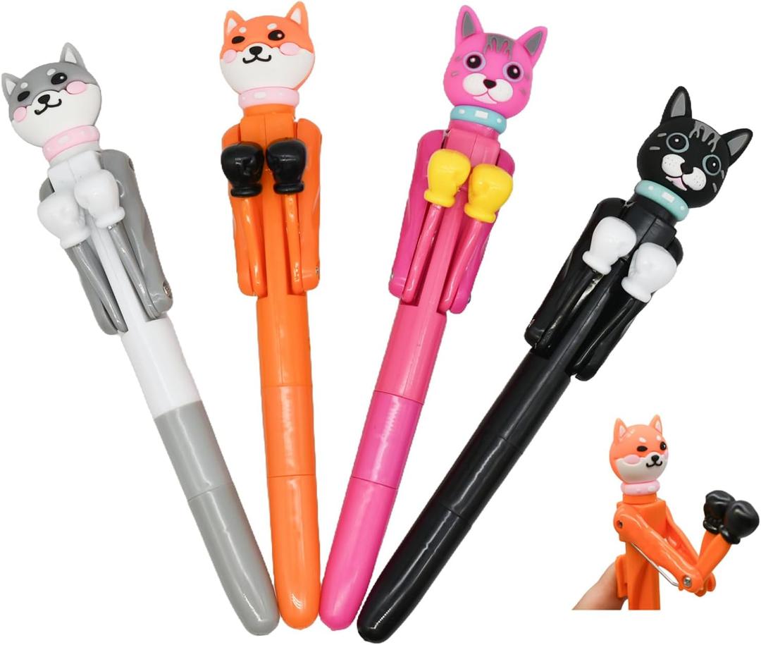 12 PCS Boxing Cat Pens Fun Catty Ballpoint Pens Novelty Animal Boxing dog Pens With Blue Ink For School Office Birthday Party
