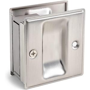 HOMOTEK Passage Sliding Door Pull Satin Nickel Without Switch Plate - Replace Old Or Damaged Pocket Door Pull Quickly and Easily, 2-3/4x2-1/2, for 1-3/8 Thickness (No Lock-Brushed Nickel)