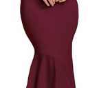 Parthea Women One Shoulder Long Sleeve Ruched Bodycon Midi Dress Fall Wedding Guest Elegant Cocktail Party Gown (Large, Wine)