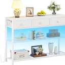 Furologee Console Table with Charging Station & 3 Fabric Drawers, 38'' Entryway Table with Storage Shelves and LED Light for Entry Way, Industrial Display Shelf for Hallway, Foyer, Rustic Brown | 3 Fabric Drawers, Storage Shelves, LED Light, Entry Way, Hallway