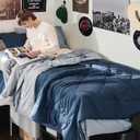 Bedsure Twin XL Comforter Set - 5 Pieces Reversible Navy Bedding, Twin XL Size Bed Set for All Seasons, Bed in a Bag with Down Alternative Comforter, Sheets, Pillowcase & Sham