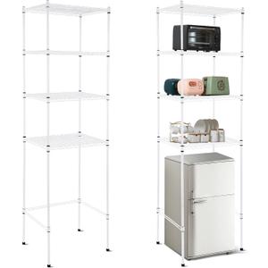 Huwena 4 Tier Mini Fridge Stand with Storage for Dorm Microwave Stand Over Mini Fridge Storage Shelf Adjustable Height Organizer for College Rooms Kitchen Pantry(White), 77.56 x 24.02 x 18.11 inches