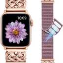 Minyee Nylon Loop Band Compatible with Apple Watch Bands 38/40/41/42/44/45/46/49mm Women Men, Celtic Knot Dressy Adjustable Breathable Braided Straps for iWatch Series 11 10 9 8 7 6 5 4 SE/Ultra 3 2 1 (Smoke Violet/Rose Gold)