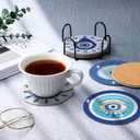 8 Pcs Evil Eye Diamond Painting Coasters Blue Diamond Art Cup Holder Mat with Cork Base for Beginners Craft Supplies Gift