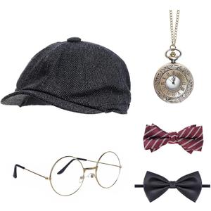 Yookat 1920s Mens Costume Roaring 20s Costumes for Men Hat Bow Tie 1920s Mens Costume Accessories Set for Halloween Without Clock Yookat 1920s Mens Costume Roaring 20s Costumes for Men Hat Bow Tie 1920s Mens Costume Accessories Set for Halloween Without Clock