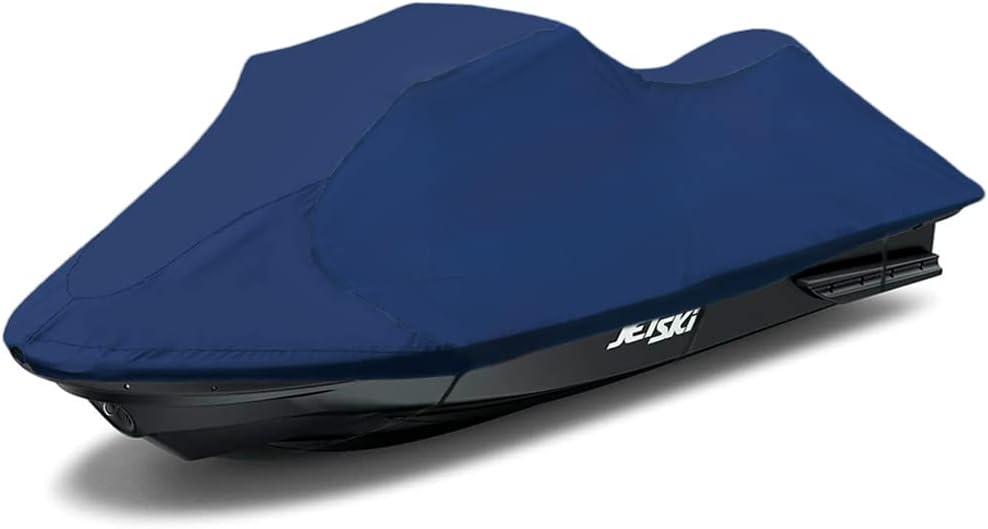 Upgraded Fade and Crack Resistant Trailerable Navy Jet Ski Cover, Heavy-Duty Waterproof and UV Protection PWC Cover,Jetski Watercraft Cover Fits from 103"-115"(1 or 2 Seater)
