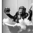 OIQArtOIQ Funny Bathroom Framed Wall Art Vintage Canvas Wall Art Prints Chimpanzee in Bathtub Pictures Wall Decor Modern Minimalist Humorous Artwork For Restroom 16x24