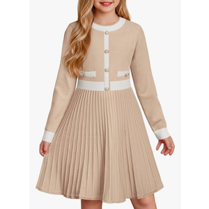 GRACE KARIN Girls Sweater Fall Dress Long Sleeve Knit A Line Contrast Casual Winter Dresses 10y