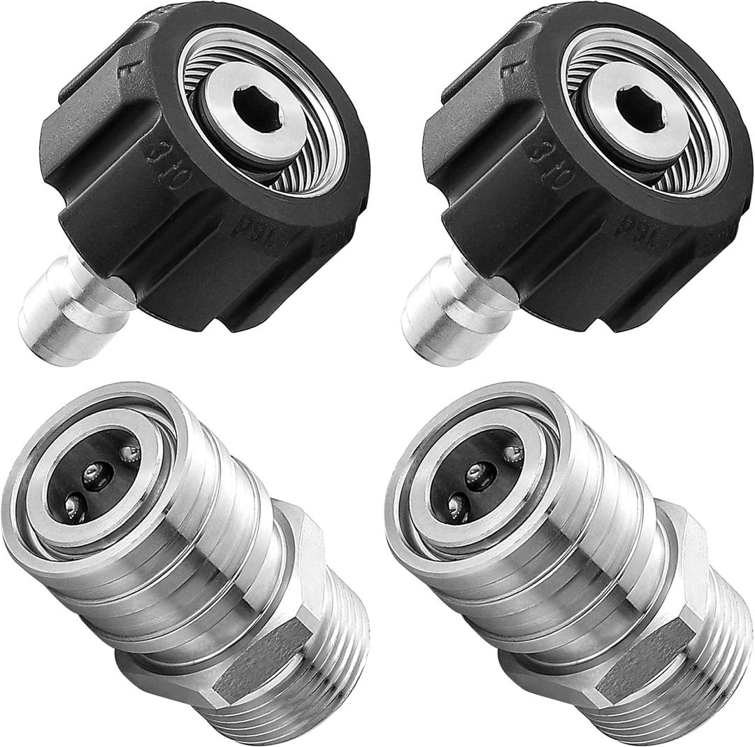 RIDGE WASHER Pressure Washer Adapter Set, Stainless Steel, Gun to Wand, M22 to 1/4'' Quick Connect, 4 Pcs