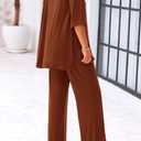 KIRUNDO 2 Piece Lounge Sets for Women Airport Travel Vacation Outfits Summer Casual Loose Short Sleeve Tops & Wide Leg Pants (Brown, L)