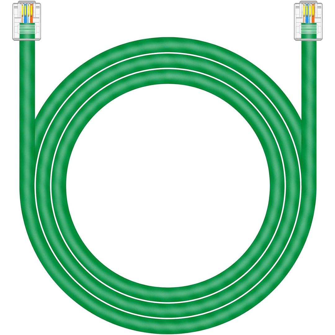 NECABLES CAT5E RJ11 Data Cable DSL Cable 6ft Heavy Duty High-Speed for DSL Modem UTP Compatible with ATT RJ11 6P4C Male to Male Green - 6 Feet