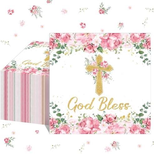 Nuanchu 50 Pcs Baptism Napkins God Bless Napkins Christening Party Decorations First Holy Communion Cross Religious Paper Supplies for Religious Holiday Dinner Party Decorations