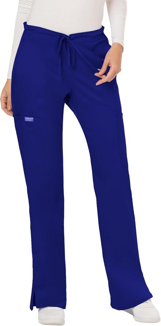 Cherokee Women Scrubs Pant Workwear Revolution Mid Rise Moderate Flare Drawstring WW120, Small Tall