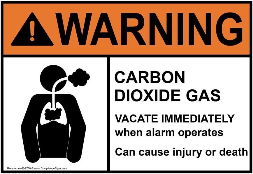 ComplianceSigns.com WARNING Carbon Dioxide Gas Vacate Immediately ANSI Label Decal, 10x7 inch Vinyl for Gases