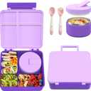 Pawtong Bento Lunch Box with 8oz Soup Thermo, Kids Leakproof Lunch Food Containers with 4 Compartment, Kids Thermo Insulated Hot Food Jar for School, Trvael (Purple)