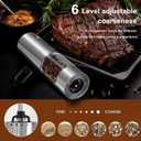 Electric Salt and Pepper Grinder Set 6 Levels Adjustable Coarseness Refillable Stainless Steel Auto Salt and Pepper Grinder Mill Usb Rechargeable with Lights (2 pack, Silver)