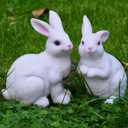 1 Pair Garden Statues Bunny Decor Resin Rabbit Figurine Cute Fairy Garden Decor Outdoor Statues for Patio Yard Porch Balcony Gifts for Women Mom Grandma White (Smill)