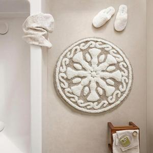 Madison Park Casablanca 100% Cotton Tufted Bathroom Rugs Luxurious Plush Medallion Floral Pattern Bath Mat Absorbent, Quick Dry, Spa Design Shower Room Dcor, Round 25", Taupe