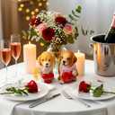 Roowest 2 Pcs Valentines's Dog Couple Figurines Decor Funny Proposal Cute Craft Resin Dog with Heart Sculpture Statue for Valentine Home Office Desk Tabletop Bathroom Decoration, Ornament Gift (3.94")