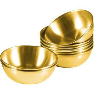 Nuogo 8 Pcs Gold Bowls 7.5 Inch Stainless Steel Mixing Bowls Decorative Esthetician Bowl for Facial Metal Serving Bowl for Holiday Birthday Party Wedding Baking Prepping Salad Fruit Soup