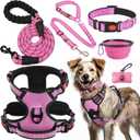 LOBEVE No Pull Dog Harness, Collar & Leash Set | Includes Dog Seat Belt, Collapsible Bowls & Poop Bag Dispenser. Ideal for Training, Walking, Hiking. Fits Small to Large Dogs (Pink)