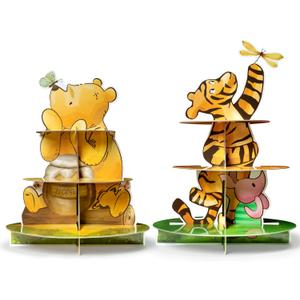 Winnie Birthday Cupcake Stand - 2 Set Winnie Theme Cardboard Dessert Holder for Baby Shower Decorations Cute Winnie Cupcake Tower Winnie Cupcake Display Stand for Birthday Party Supplies
