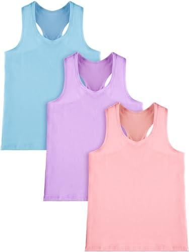 Boao 3 Pieces Girls Dance Tank Top Racerback Crop Tank Top Sleeveless Dance Outfit for Ballet Gymnastics Wear 3XL