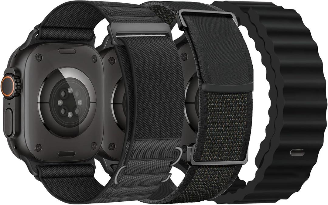 3 Pack Compatible with Apple Watch Ultra 3/2 Band 49mm 46mm 45mm 44mm 42mm Men Women,Breathable Trail Loop+Alpine Loop+Ocean Sport Band for iWatch Series 11/10/9/8/7/6/5/4/3,Ultra 3 2 1 (07-Black/Black/BlackBlack)
