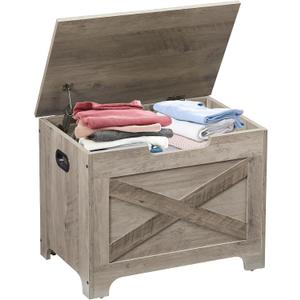 IDEALHOUSE Storage Bench, 23.6" Retro Wooden Storage Chest with 2 Safety Hinges, Loads 300 lb, Easy Assembly, Storage Ottoman Bench for Bedroom Entryway Living Room, Grey