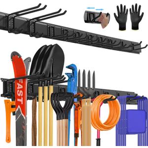 64'' All-Metal Garage Tool Organizer Wall Mount  Heavy-Duty Tool Rack Holds 680 lbs, Adjustable Hooks for Garage, Yard, and Garden Equipment (Black)