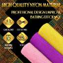 UJFQBH 3 Pieces African Bath Sponge African Net Long Net Bath Sponge Exfoliating Shower Body Scrubber Back Scrubber Skin Smoother,Great for Daily Use (Pink,Yellow,Purple)