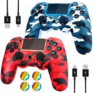 SHEPUDRUC Wireless Controller for PS4, 2 Pack Remote Control Compatible with P4/Slim/Pro with Dual Vibration/Audio/Six-axis Motion Sensor/Game Joystick (Camo Blue + Camo Red)