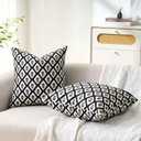 2 x Black Throw Pillow Covers Black and White Pillow Covers 18x18 for Couch Modern Farmhouse Block Print Cushion Cases Grey Boho Home Decor for Sofa Chair Bedroom Living Room Gray