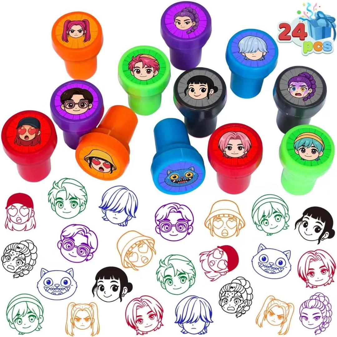 24Pcs Demon Hunters Themed Stampers, Kpop Birthday Party Supplies, Goody Bag Treat Bag Stuff for Demon Hunters Birthday Party Gifts