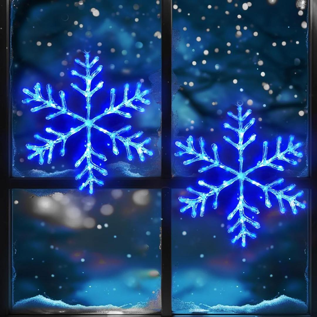 2 Pack Christmas Window Lights Snowflake Decorations, Snowflake Lights with 8 Lighting Modes for Holiday Indoor and Outdoor Wall Door Glass Decoration(Blue)
