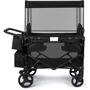 Wagon Stroller for 2 Kids, High Seat & 5 Point Harness, Foldable All-Terrain Wagon for Toddler with Canopy, Parent Organizer, Shoulder Bag, Adjustable Handlebar, Ultimate Double (Black, W2-M)