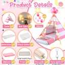 Windyun 4 Pack Kids Sleepover Teepee Tent Set Air Mattresses,Pink White | Girls Slumber Party Tents with Fitted Sheets, Blankets, Star Lights, Trays for Pajama Birthday Party Movie Nights, Approximately 1.6 m/ 5.25 ft long