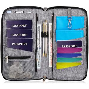 Valante Premium Family Travel Document Organizer Capacious RFID Passport Holder Wallet (Large, gray)