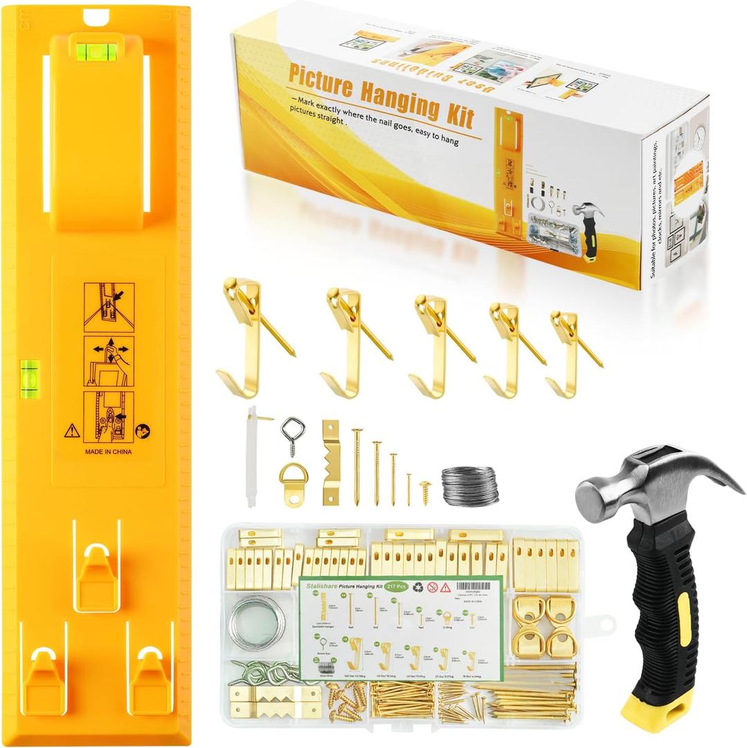 Picture Hanging Kit 220PCS, Instaframe Easy Picture Hang and Level Tool, Wall Hanging Kit Assorted with Sawtooth/ Wire Hangers, Small Hammer for Photo/ Painting/ Art/ Canvas/ Home Decor