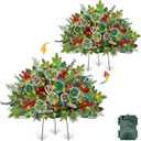 2 Pack 24" Lighted Outdoor Christmas Tree Urn Fillers Holiday Planters with Timer 8 Mode Warm & Colorful Light 6 Style Branches Eucalyptus Pinecones Red Berries Tripod Stake Front Porch Indoor Decor
